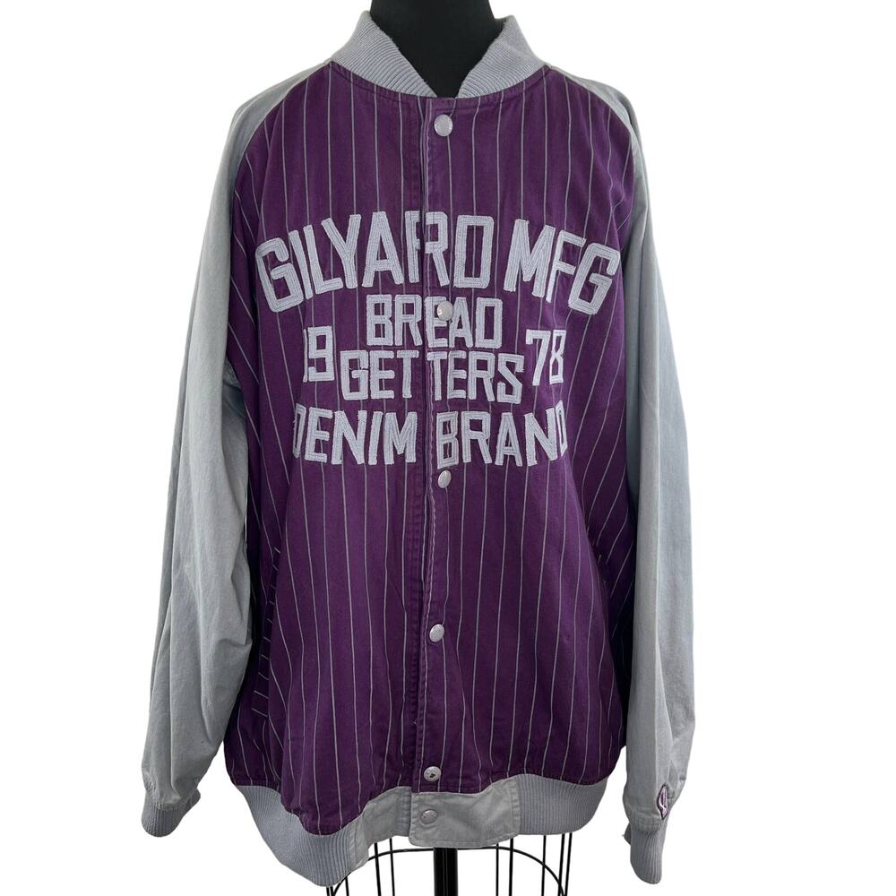 VINTAGE Gilyard MFG Denim Brand Purple Stripe Vintage Snap Up Varsity Jacket 3XL